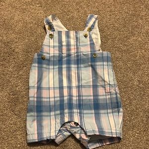 Janie and Jack Pink and Blue Plaid Overalls